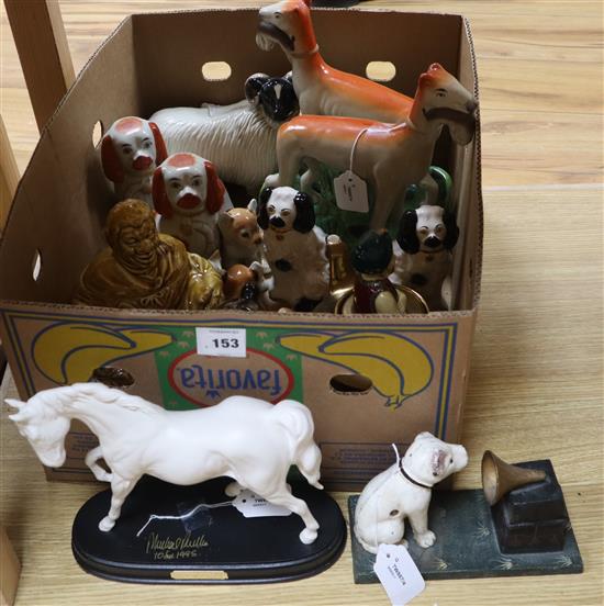A collection of reproduction Staffordshire animals and sundry ceramics,